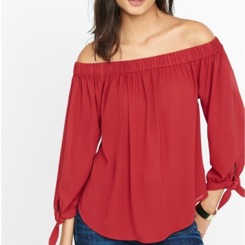 Off The Shoulder Tie Sleeve Blouse - Red